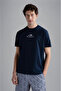 Men's Brand Logo Cotton Regular Fit Casual Navy Blue T-Shirt