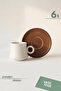 Set of 6 Porcelain Cups with Natural Acacia Toned Plates |   Premium Coffee Presentation Set
