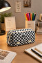 Large Capacity Student/Office Supplies Fabric Pencil Case Pen Holder with Pocketed 3 Compartments on the Front