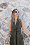 Khaki low-cut zippered jumpsuit - 3