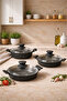 Nirvana 6 Piece Cast Iron Sahan Set Black |   18-20-22 cm Non-Stick Granite Saucepan Set with Glass Lid |   Even Heat Dissipation |   Dowry Chest