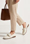 Cream Genuine Leather Women's Ballerinas with Knot Detail - 2