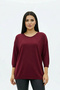 Women's Cherry Color Boat Neck Lycra Cotton Thin Knitwear Blouse