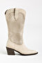 Beige Skin Cream Matte Suede Gusseted Perforated Summer Pointed Toe Western Cowboy Boots - 3