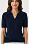Hair Braided Polo Collar Short Sleeve Sweater/Blouse