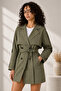 New Season Women's Belt Detailed Buttoned Double Breasted Collar Short Trench Coat