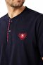 Men's 100% Cotton Pajama Set Navy Blue Top Red Plaid Bottom Short Sleeve Regular Cut - 7