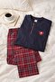 Men's 100% Cotton Pajama Set Navy Blue Top Red Plaid Bottom Short Sleeve Regular Cut - 4