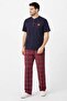 Men's 100% Cotton Pajama Set Navy Blue Top Red Plaid Bottom Short Sleeve Regular Cut - 6