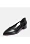 Women's Large Size Short Heel Stiletto 41-42-43-44-Black Leather - 5