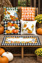 Autumn Themed Plaid Patterned Decorative 4-Piece Throw Pillow Cover and Runner Set
