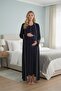 New Season Navy Blue Short Sleeve Summer Full Length Special Design Maternity Pajama Set - 3