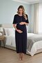 New Season Navy Blue Short Sleeve Summer Full Length Special Design Maternity Pajama Set - 4