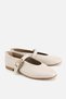 Women's Nude Beige Gold Buckle Strap Suede Ballerinas - 4