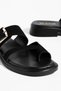 Women's Black Gold Buckle Flip-Flops Minimal Slippers - 5