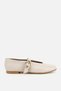 Women's Nude Beige Gold Buckle Strap Suede Ballerinas