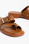 Women's Tan Gold Buckle Flip-Flops Minimal Slippers - 5