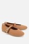 Women's Caramel Tan Suede Gold Buckle Strap Loafer Ballet Shoes - 6