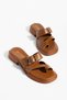 Women's Tan Gold Buckle Flip-Flops Minimal Slippers