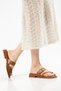 Women's Tan Gold Buckle Flip-Flops Minimal Slippers - 4