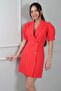 Women's Double-Breasted Collar Self-Tied Double Crepe Short Jacket Dress - 2