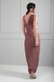 Women's V-Neck Draped Side Buckle Detailed Seersucker Imported Fabric Long Design Dress - 4