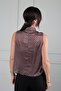 Women's Collared Gathered Polka Dot Yoryo Satin Blouse - 4