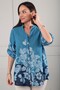 Women's Oversized Italian Linen Shirt with Floral Hem and Sleeves - 3