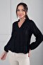 Women's Glittery Modal Blouse with Ruffles on the Front - 3