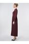 Pile Detailed Satin Dress Burgundy - 3
