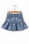Girl's Floral Embroidered Denim Skirt - 2