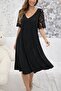 Women's Short Lace Sleeve V-Neck Midi Viscose Dress - 3