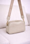 Women's Beige Leather Cover 3-Compartment Crossbody Shoulder Bag with Adjustable Textured Strap Daily Stylish Mini Bag - 2
