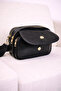 Women's Black Leather Cover 3-Compartment Crossbody Shoulder Bag with Adjustable Textured Strap Daily Stylish Mini Bag - 3