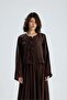 Women's Brown Tencel Fabric Blouse with Lace Detail and Buttons 31043 - 2