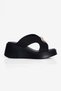 Women's Suede Slippers with Padded Sole and Gold Detail, Elox Black - 2