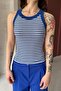 Cycling Collar, Thick Striped Bib, Flexible Camisole Fabric, Striped Sleeveless Long Tank Top - 7