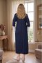 New Season Navy Blue Full Length Summer Lace Detailed Polka Dot Maternity Maternity Dressing Gown Nightgown Set - 5