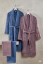 4 Piece 100% Cotton Shawl Collar Bathrobe and Head Towel Set - Premium Soft Textured Bathrobe Set - 3