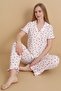 Mirano 3852 Heart Patterned Wrinkled Shirt Collar Buttoned Short Sleeve Women's Pajama Set - 4