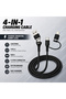 كابل بيانات وشحن 4 في 1 طراز DX039، USB-A/Type-C إلى Lightning، سريع، مصنوع من النايلون، بطول 1 متر، أسود مضفر - 2