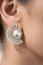 Pearl Detailed Silver Color Geometric Design Earrings Anti-Tarnish Coating Stylish Model - 5