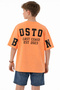 Girl's Oversize Orange Color Short Sleeve T-Shirt with Boston Text Pattern on the Front and Back - 4