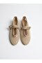Women's Beige Double-Strapped Mesh Ballerinas with Staple Detail - 2