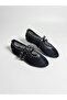 Women's Black Double-Strapped Mesh Ballerinas with Staple Detail - 6