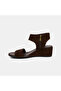 Women's Bitter Brown Zippered Wedge Heeled Suede Sandals - 4