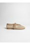Women's Beige Double-Strapped Mesh Ballerinas with Staple Detail