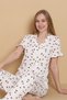 Mirano 3855 Patterned Wrinkled Shirt Collar Buttoned Short Sleeve Women's Pajama Set - 2