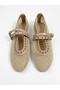Women's Beige Double-Strapped Mesh Ballerinas with Staple Detail - 5