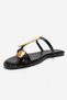 Tessa Black Genuine Leather Women's Flip Flops with Gold Buckle - 6